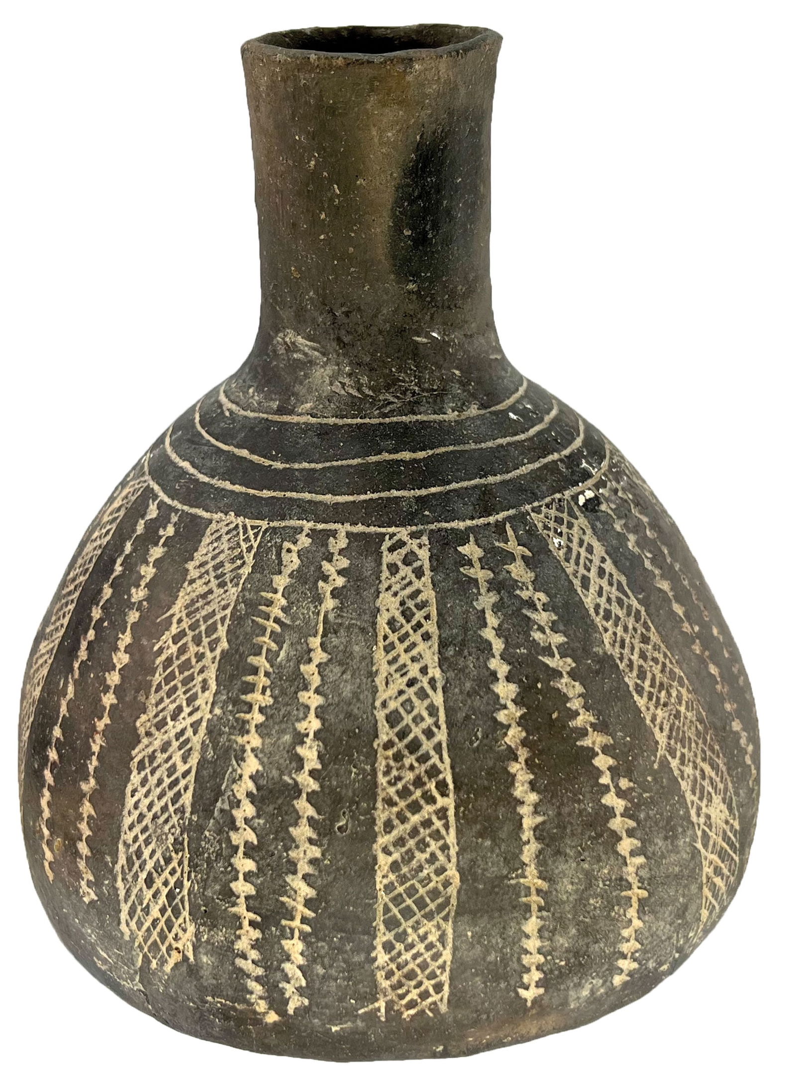 7 1/4" T. Caddo Engraved Friendship Bottle. Arkansas. Minor repair. Ex Daniel Wolf. (1 of 5)