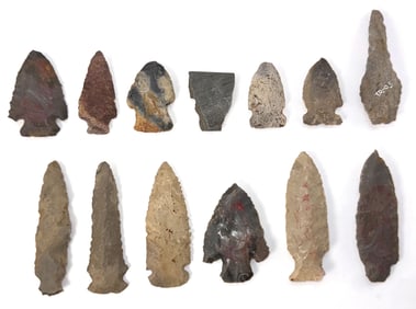 Frame of 13 Kentucky Points. 1 9/16" to 3 3/16". Ex Nick Gray Collection.