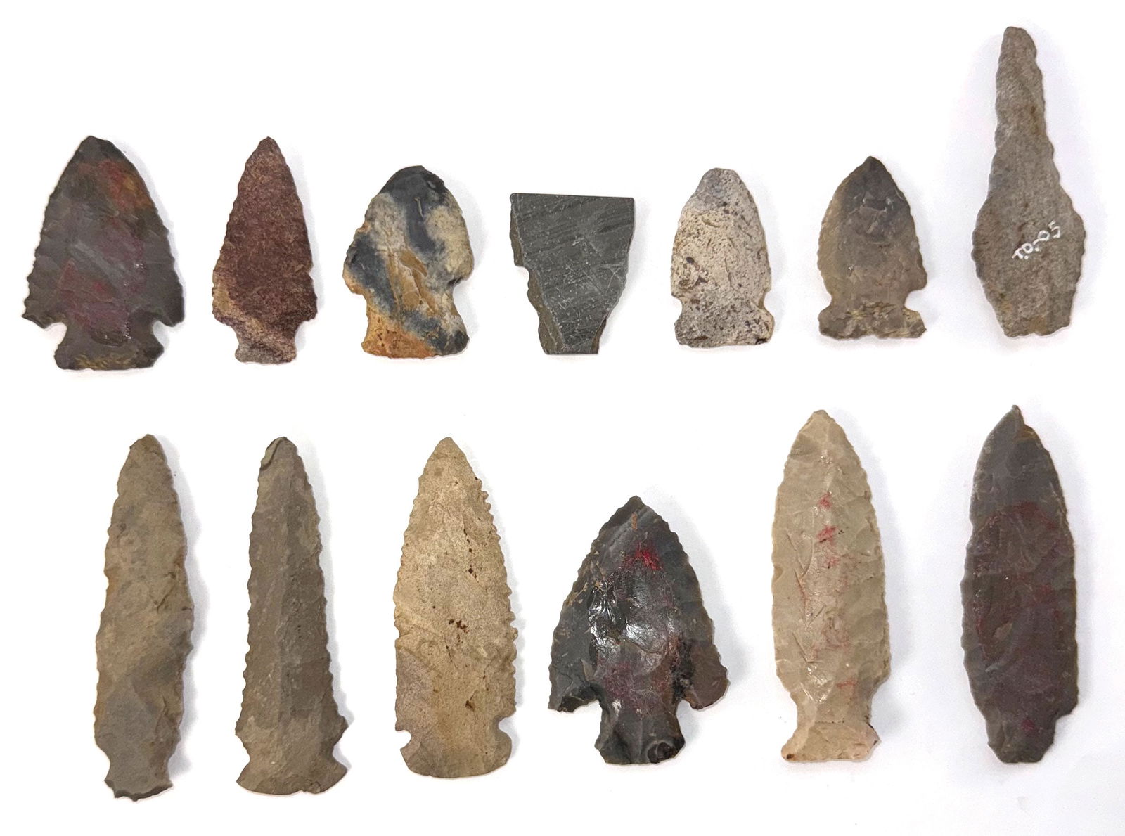 Frame of 13 Kentucky Points. 1 9/16" to 3 3/16". Ex Nick Gray Collection. (1 of 2)