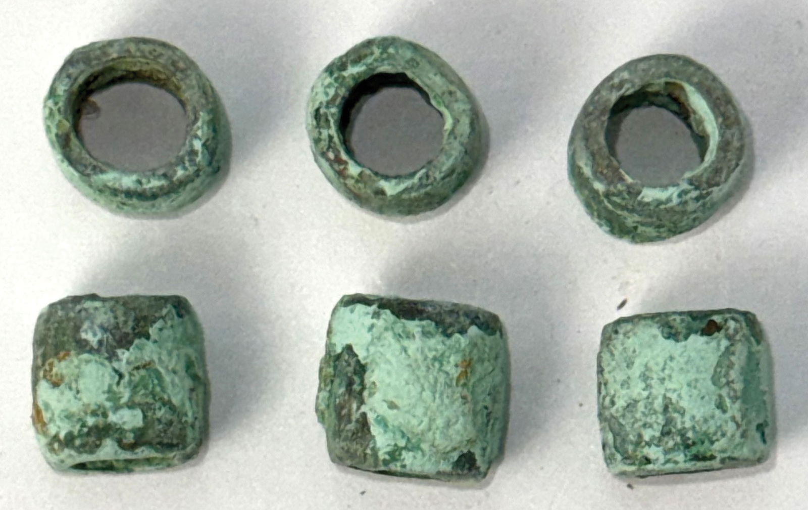 6 Hopewell Copper Beads. Ross County, Ohio. 3/8" to 7/8". Ex Ken Blake. (1 of 1)