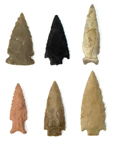 6 Points. Longest 2 3/8". Variety of material. Ex Wally Zollman Collection.