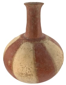 10 1/4" Red and White Quapaw Bottle. Restored lip on neck. Ex Lloyd Cash.