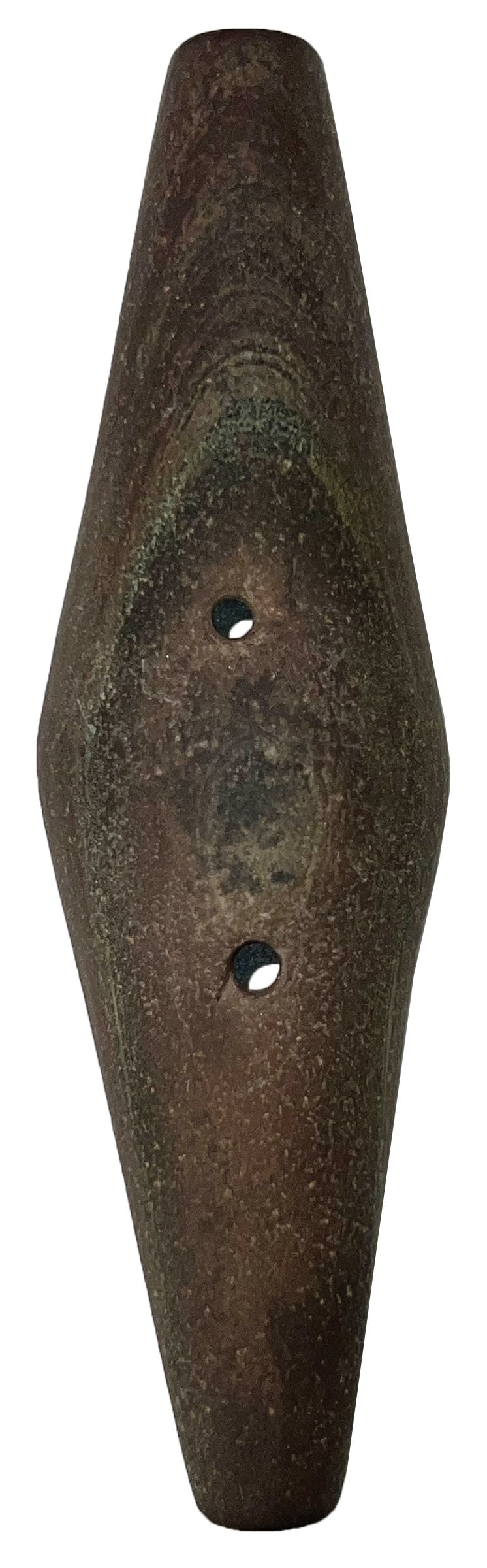 4 1/2" Expanded Center Gorget. Weathered Banded Slate. Ex Robert Ward. (1 of 2)