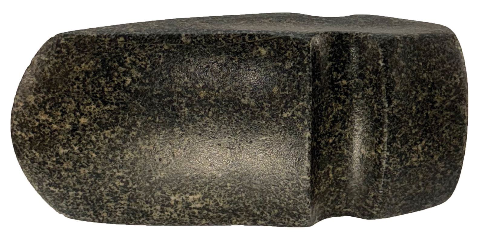 6 13/16" by 3" Keokuk 1/2 Grooved Axe. Pic.in Keokuk Axe. Davis COA.: 6 13/16" by 3" Keokuk 1/2 Grooved Axe. Green and Tan Speckled Granite. A museum quality Keokuk Axe. Fluted on both sides with a slight angled groove. Been resharpened. At sometime it was cleaned harsh