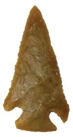 2 1/2” Lost Lake Point. Golden Color Flint. Thin. AL.  Johnson COA.