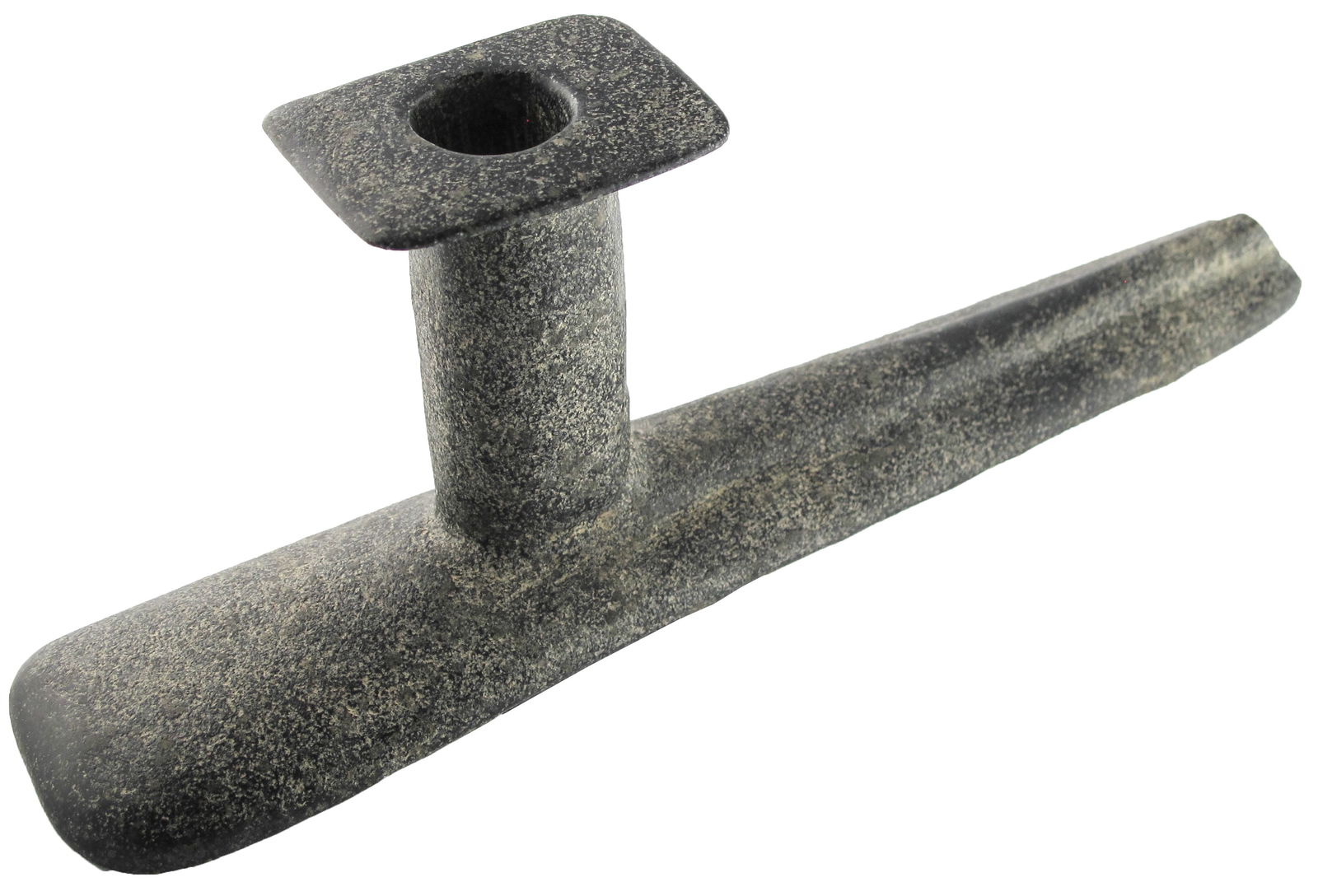 11" Flat Base Monitor Pipe. Virginia. Pictured in Sacred Fire and Holy Smoke.: 11” Flat Base Monitor Pipe. Virginia. Steatite. Pictured in Sacred Fire and Holy Smoke, Page 488, by Lawrence Bishop. Ex Gilbert Cooper and Lawrence Bishop.