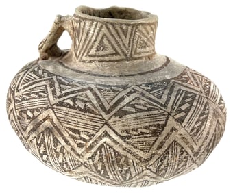 6 1/2” Incredible Tularosa Black and White Pitcher with Effigy Handle.