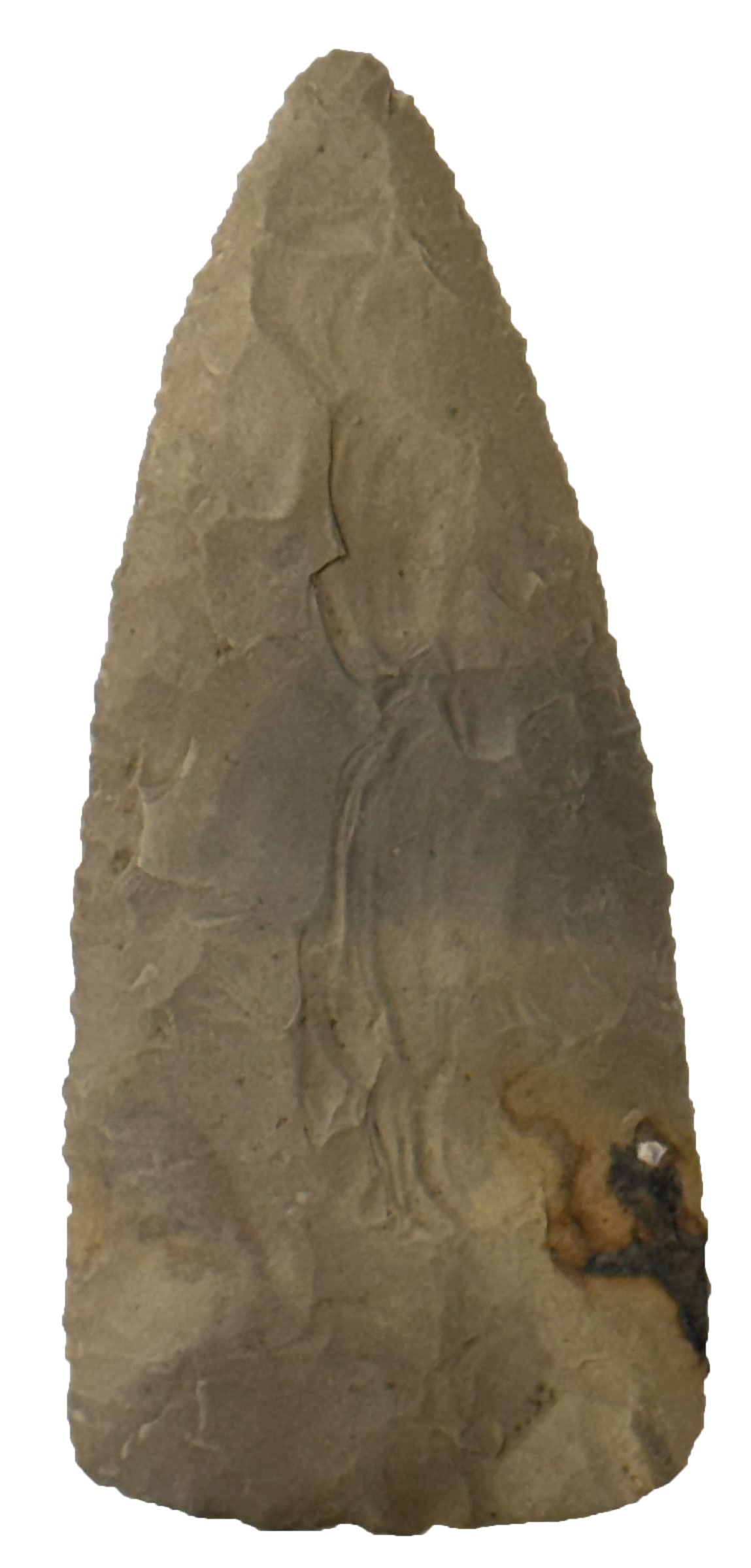 4 1/8” Archaic Knife. Franklin Co., IN. Ex Robert Burns. Partain & Putty COAs.: 4 1/8” Archaic Knife. Nice Nodular Flint. Franklin Co., IN. Ex Robert Burns. Partain and Putty COAs.