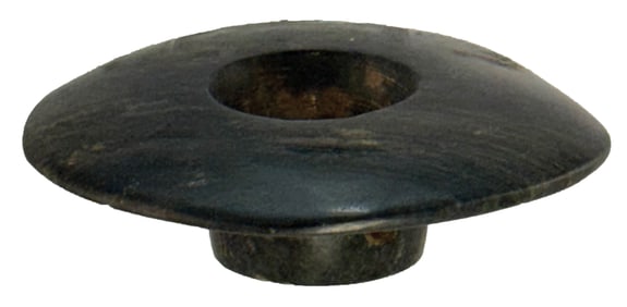 3” Pre-Columbian Jade Earspool. Side are perforations. Ex Zach Smith.