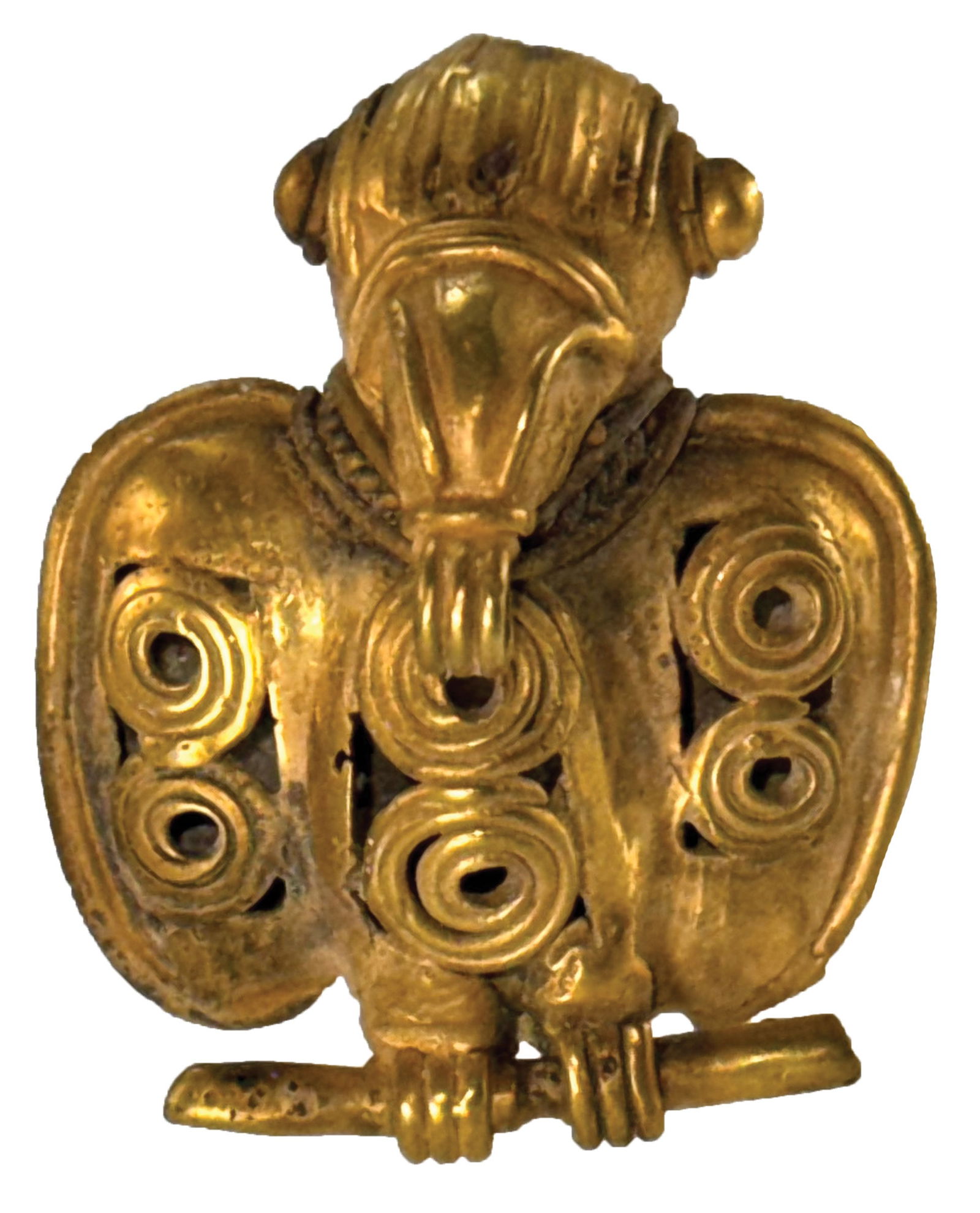 1 5/8” Tairona Bird Effigy. Age and Gold Content Unknown Ex Nick Gray. (1 of 4)