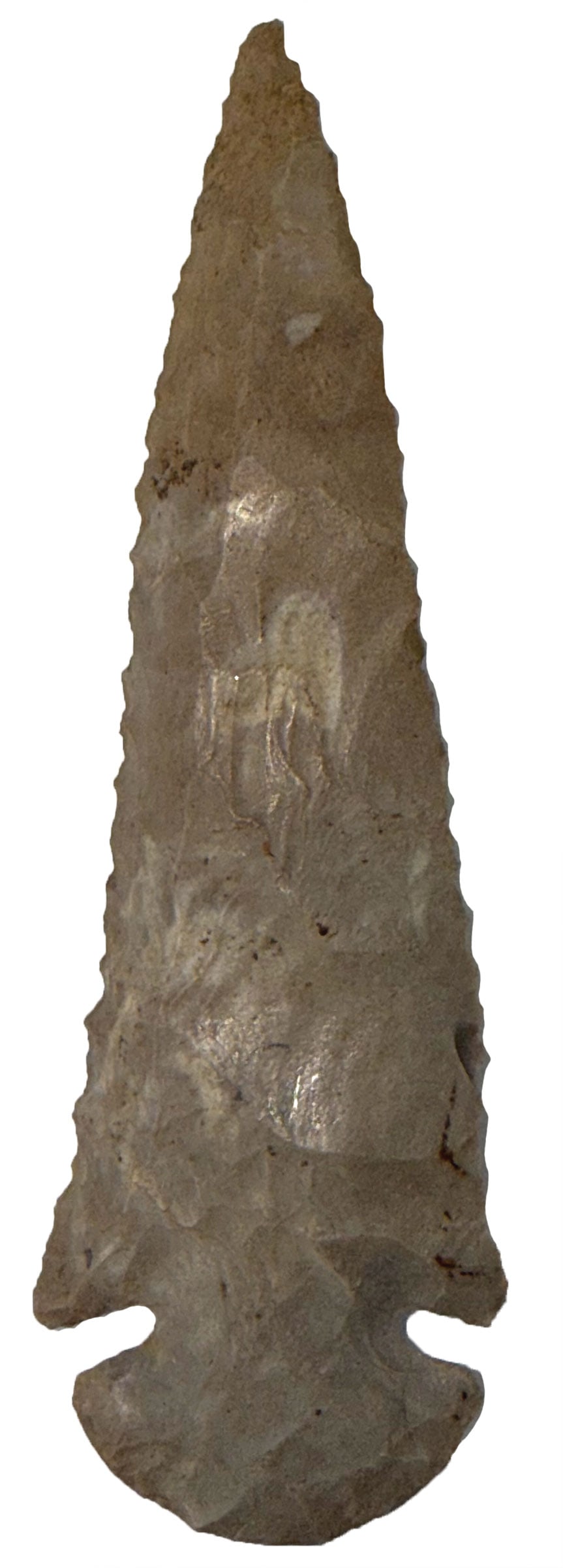 4 1/8" Dovetail. Ft Payne Chert. Alabama. Minor chip ontip and ear. Ex Jack Hall Collection.: 4 1/8" Dovetail. Ft Payne Chert. Alabama. Minor chip ontip and ear. Ex Jack Hall Collection.