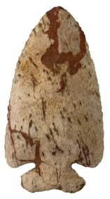 4 1/16" Thebes. White Brown Chert with Spots. Ohio. Ex George Tilton. Rogers COA.