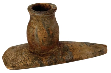 3 3/4" Hopewell Tulip Bowl Pipe. Missing 1/2" piece on R.F. corner. Hardin County, Ohio.