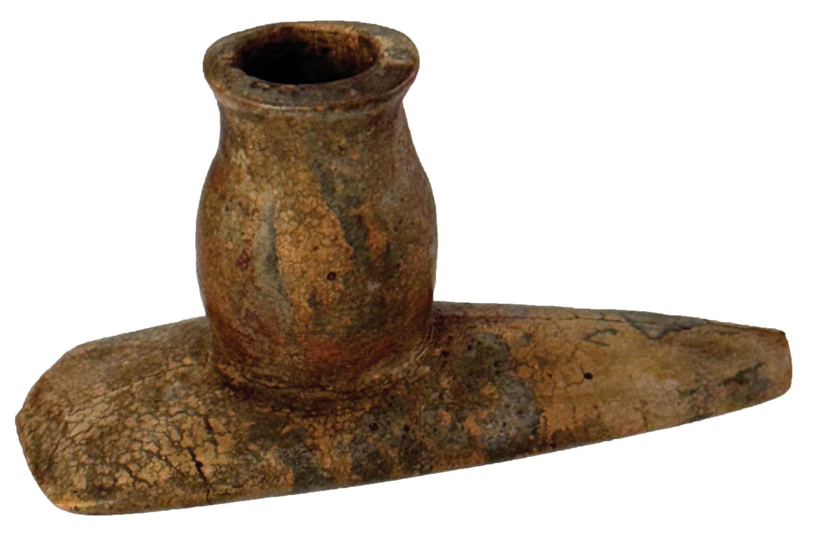 3 3/4" Hopewell Tulip Bowl Pipe. Missing 1/2" piece on R.F. corner. Hardin County, Ohio. (1 of 6)