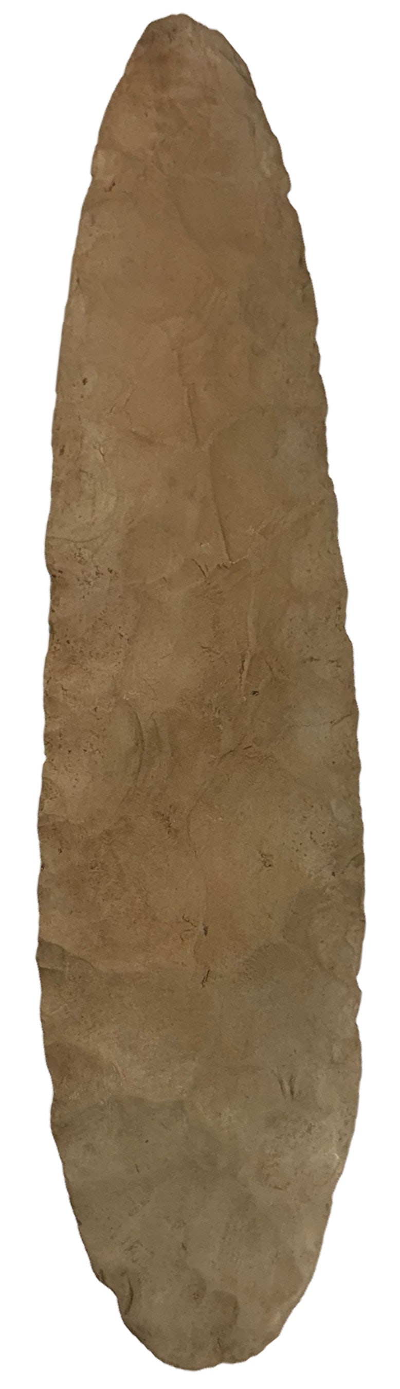 12" Mississippian Hoe/Spade. Mill Creek Chert. Cross County, Arkansas. Ex Bob Croasdale.: 12" Mississippian Hoe/Spade. Mill Creek Chert with nice smooth bit. Recovered near Mound Sites on private land in Cross County, Arkansas. Ex Bob Croasdale Collection.