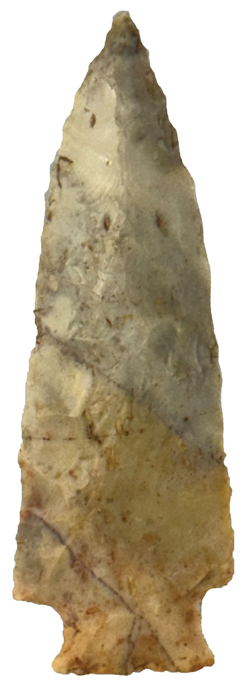 3 5/8" McIntire. Clinton County, OH. Ex Ralph Jones and Charles Goodman. Rogers COA.: 3 5/8" McIntire. Mottled Tan, Orange and Gray Chert. Clinton County, OH. Ex Ralph Jones, Charles Goodman and Paul Richter Collections. Rogers COA.