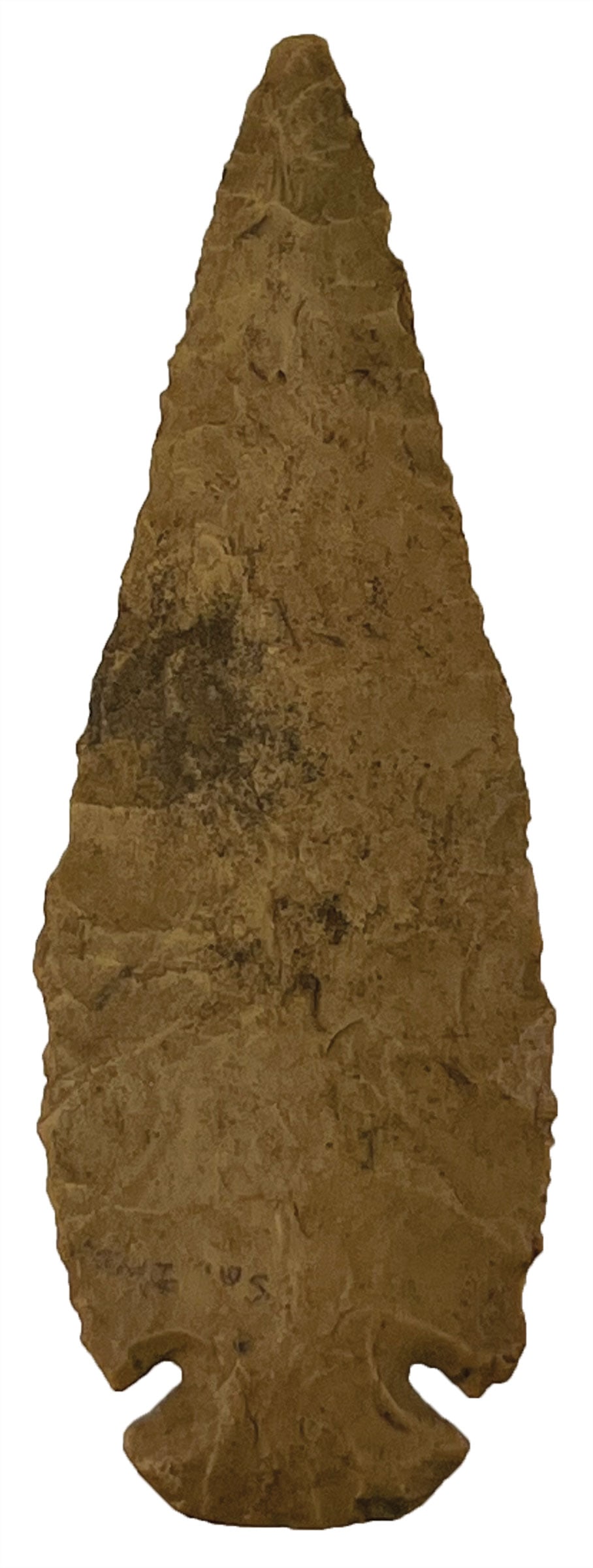 5 1/8” Dovetail. Spencer Co, IN. Glossy, patinated Hornstone. Ex Dean: 5 1/8” Dovetail. Spencer Co, IN. Very thin, fine condition. Glossy, patinated hornstone. Ex-Dean Mesnard. Granger COA