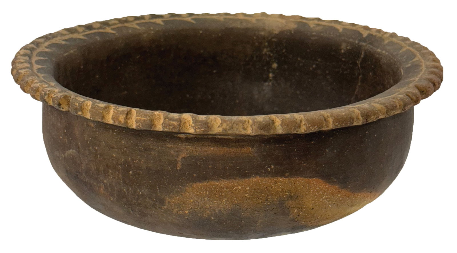 7 3/16" Pottery Bowl. Nice Piecrust Style Rim. Texas. Ex Stroud. Davis and Jackson COAs.: 7 3/16" Pottery Bowl. Nice Piecrust Style Rim. Grey Clay. Sabine County, Texas. Ex Dan Stroud and Paul Richter Collections. Davis and Jackson COAs.