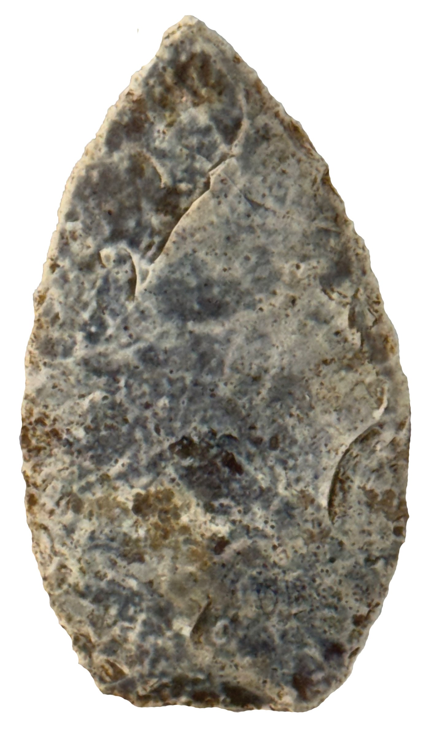 3 3/8" San Gabriel Knife. Knife River Flint with white Patina. Texas. Rogers COA. (1 of 3)