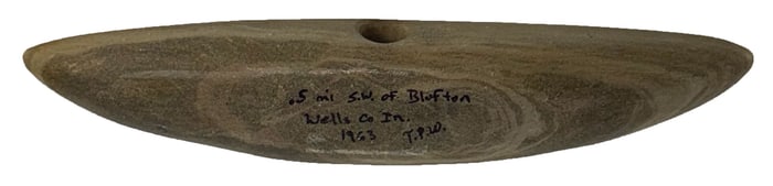 6 3/8" Pick Bannerstone. Wells County, Indiana. Found in 1963. Ex John Whitmore.