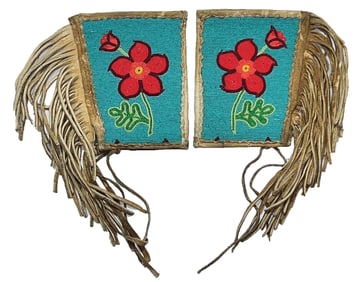 Pair of beaded and fringed arm bands. 7" top to bottom. Ex Daniel Blair Collections.