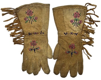 Pair of Womens Gloves. Nicely Fringed and Beaded. Very soft Leather. Ex Daniel Blair.