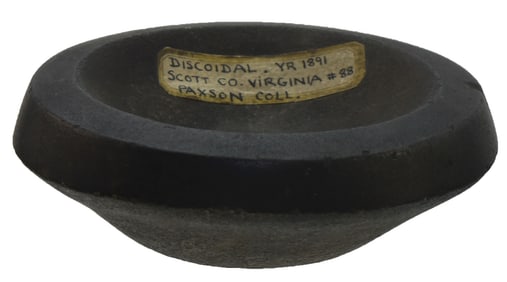 4 1/8" Stone Bowl (Discoidal). Recovered in 1891. Scott County, Virginia. Ex Paxson and Blair.