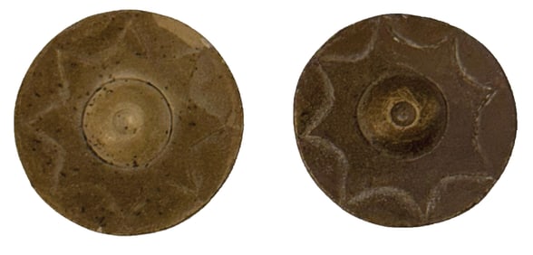 Matching Pair of Caddo Ear Spools with Sun Motif. Foster Style. Minor Restoration.