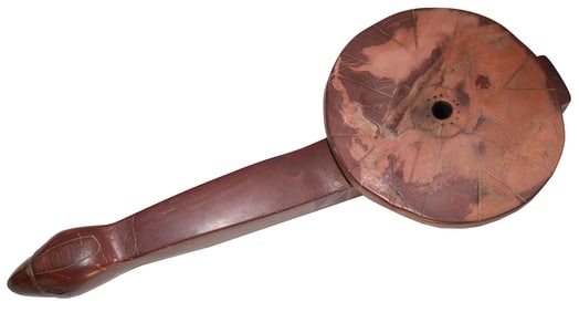 12 1/4" Historic Long Bird Catlinite Disk Pipe. Wosconsin. Ex Hajek and Blair Collections.