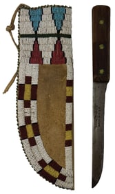 10 9/16” Northern Plains Beaded Sheath and 10 11/16” Knife. Ex Steve Switzer.