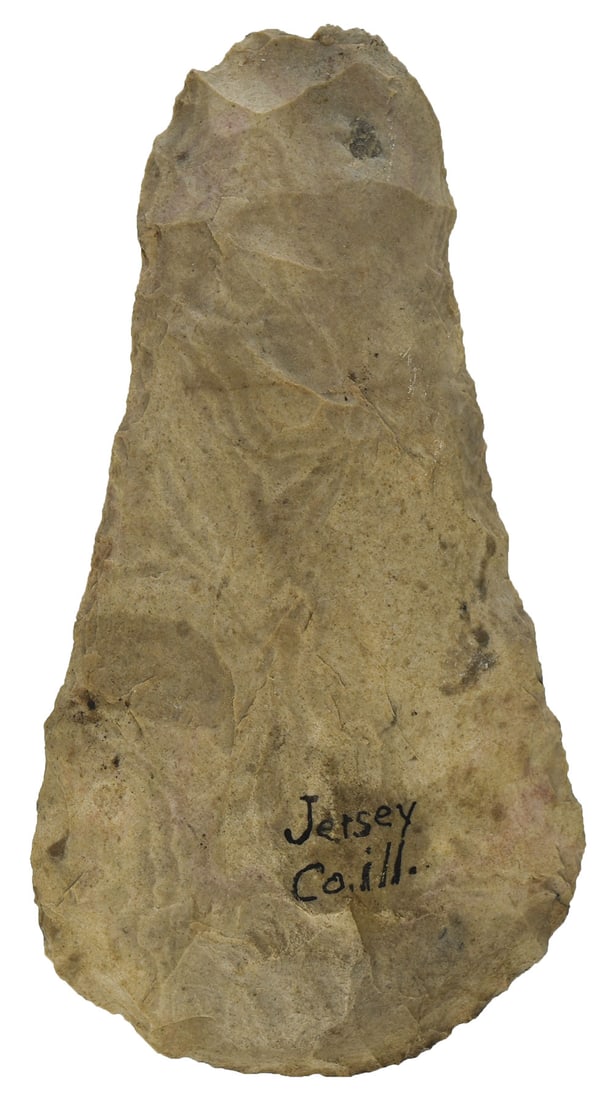 7 1/2” Flared Bit Spade.  Jersey Co, IL.  Well made, white Chert. Ex-Randy Ridenour (1 of 3)