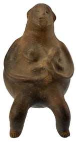 7" Female Nursing a Baby Pottery Jar. Highly engraved. Polk County, Arkansas. Ex Bill Rowlett.