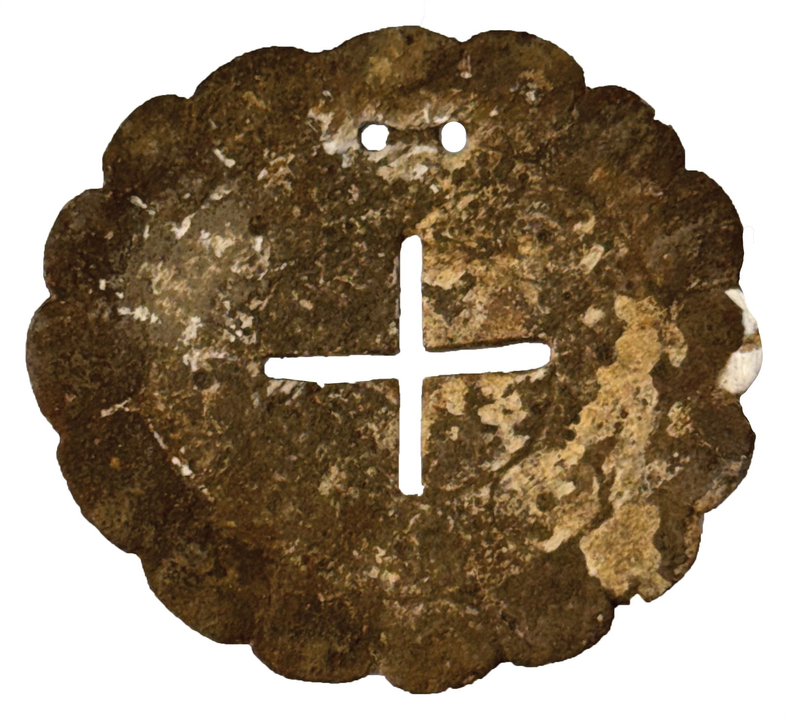 3 1/8" Shell Gorget. Marine Conch Shell. Ex Arthur Cushman and Kevin Pipes. Dickey COA. (1 of 3)