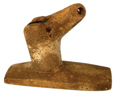 3 5/8" Wolf Effigy Platform Pipe. Ohio. Ex Sam Eberly, John Baldwin and Jan Sorgenfri.: 3 5/8" Wolf Effigy Platform Pipe. Meigs Co Ohio. Ex Sam Eberly, John Baldwin and Jan Sorgenfri. Rare Example.