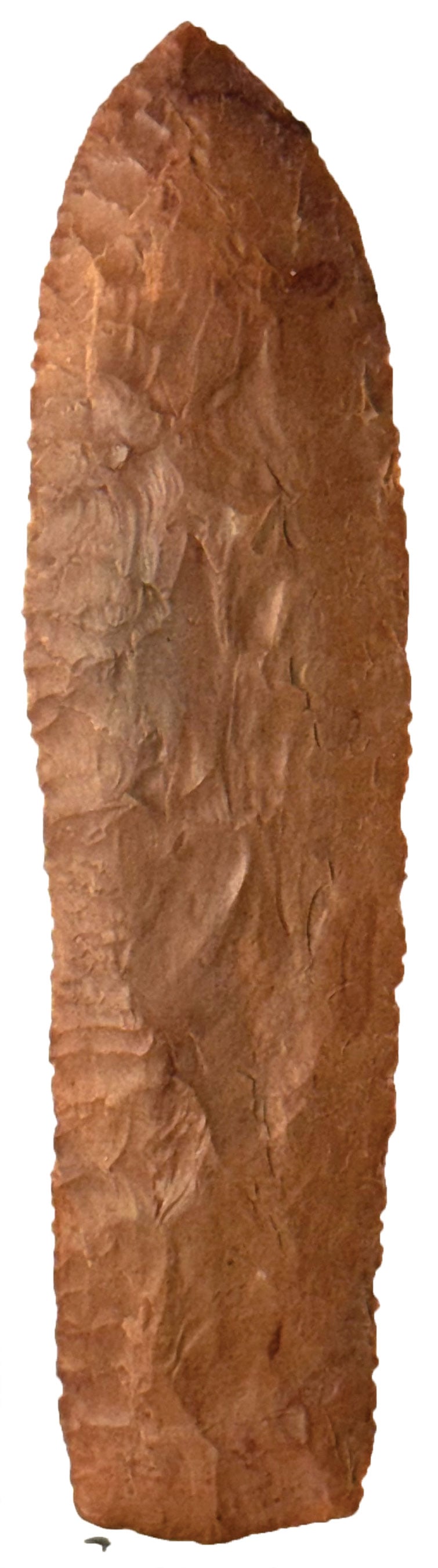 6 1/8" Cotoca Creek Knife. Beautiful Red Chert. Tennessee. Ex Jeff Wilkes and John Tilley.: 6 1/8" Cotoca Creek Knife. Beautiful Red Chert. Decatur County, Tennessee. Ex Jeff Wilkes and John Tilley.