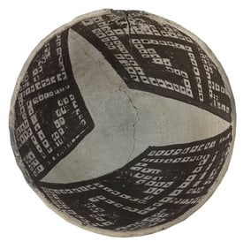 7 1/4" Mimbres Pottery Bowl. Arizona. Old repair holes, glued. Ex Daniel Wolf.