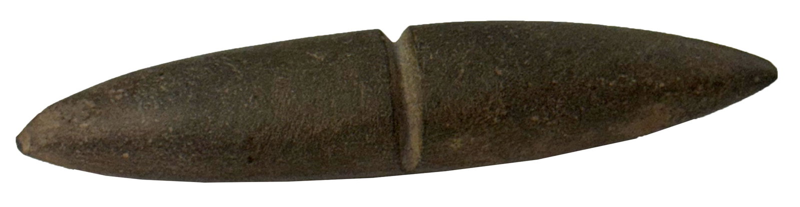 4 13/16" Atl-Atl Weight. Hardstone. Ex William Cain. Jackson COA.: 4 13/16" Atl-Atl Weight. Hardstone. Nicely grooved and Flat on Bottom. Ex William Cain and Paul Richter Collections. Jackson COA.