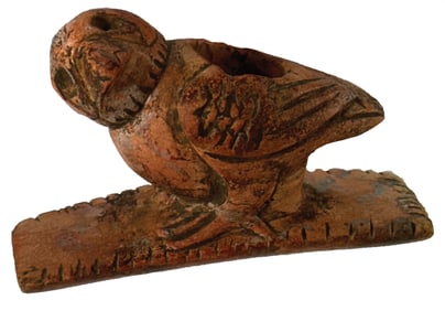 3" Bird Effigy Pipe (Hopewell). Rose colored stone. Ohio. Ex Copeland, Weick and Anderson.