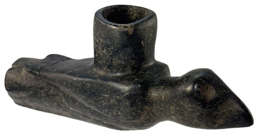 7" Green Steatite Bird Pipe. Barren County, Kentucky. Ex Byron Anderson (P-33 BA).