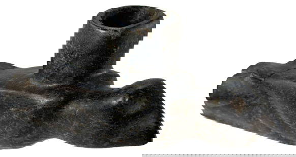7" Green Steatite Bird Pipe. Barren County, Kentucky. Ex Byron Anderson (P-33 BA).: 7" Green Steatite Bird Pipe. Barren County, Kentucky. Ex Byron Anderson (P-33 BA). Cracks in stone but no breaks. N.E. Gfascon.