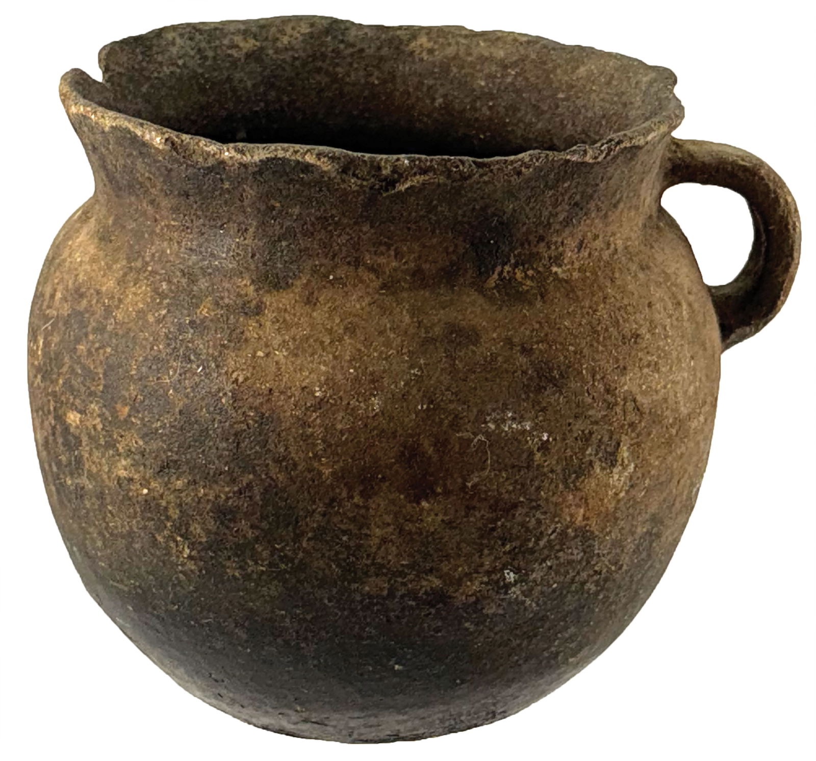 5 1/4” T. Strap Handle Pottery Jar. Ground up quartz or mica temper. Ex Jeff Hunt. (1 of 1)