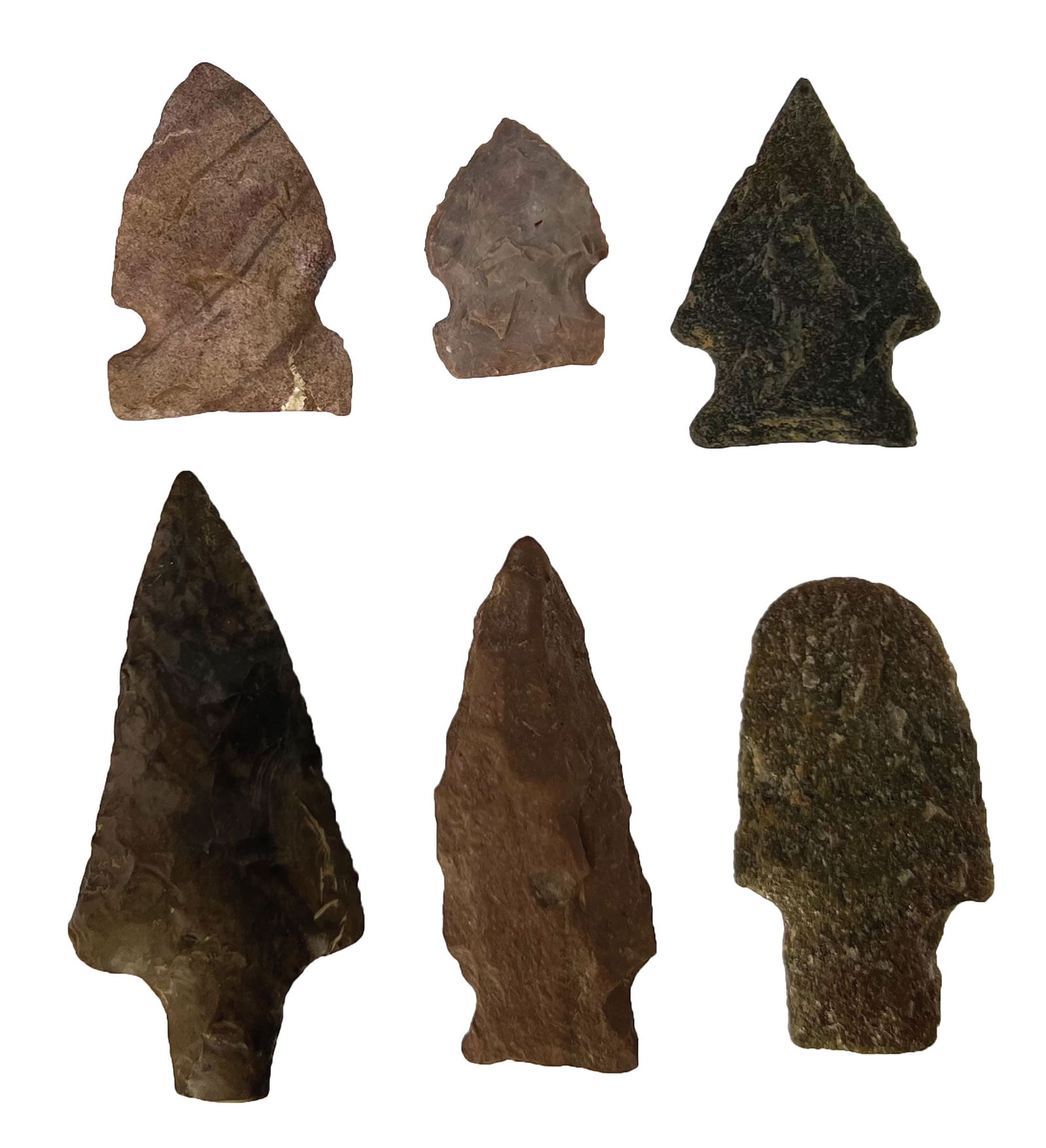 6 points. 1 1/16” to 2 9/16” Variety of Matieral and Styles. Midwest. Ex Bob Croasdale. (1 of 2)