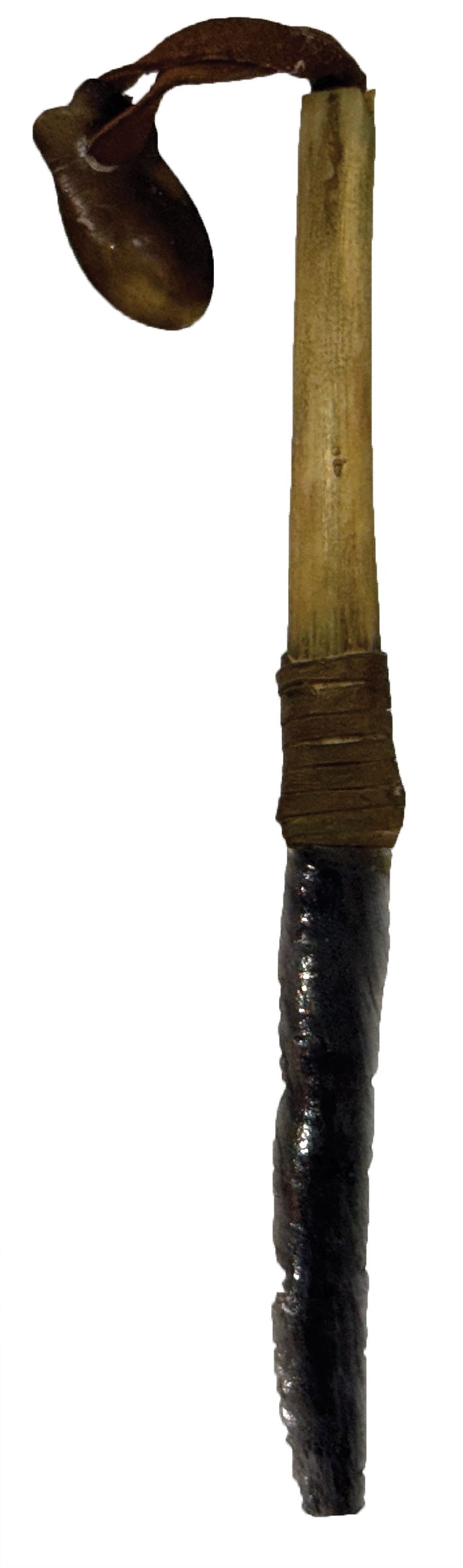 7 3/4" Obsidian Knife Bone Handle with Elk Tooth. Ex Bob Croasdale Collection.: 7 3/4" Obsidian Knife Bone Handle with Elk Tooth. Ex Bob Croasdale Collection.