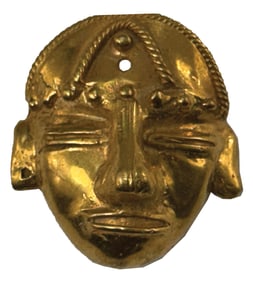 2” Tairona Effigy Face. Gold content unknown. Provenance unknown. Excellent