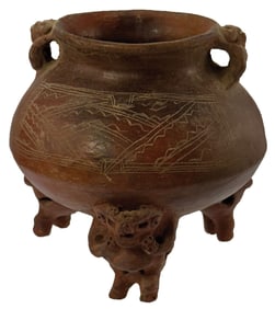 4 7/8" Tri-Legged Bowl. Painted Clay. Costa Rica. Ex Kendall Peters. Jackson COA.