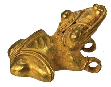1 3/8” Tairona Effigy Frog. Gold content unknown. Provenance unknown. Excellent