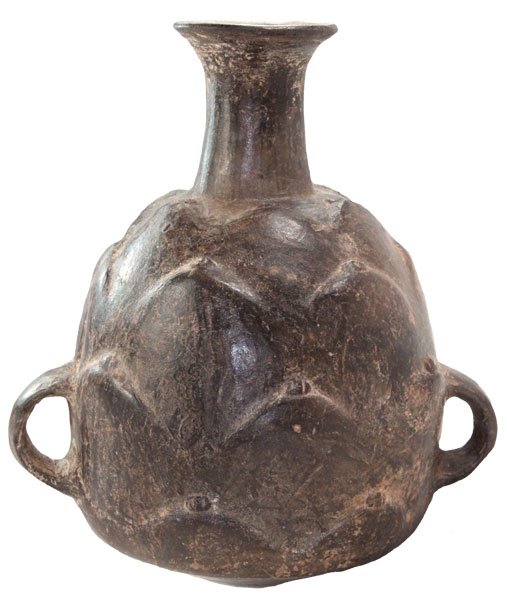 Effigy Bottle, Peru. Inca. Ex-Maffenbrier: 94. 7 1/4” H. Effigy Bottle, North Coast of Peru. Inca. Circa 1400 AD. Excellent condition. Black slip finish. Flowering fruit effigy. Ex-Maffenbrier. A friend provided this additional information a