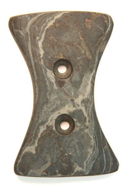 Bi-Concave Gorget. OH. Heavily banded slate: 289. 3 3/8” Bi-Concave Gorget. OH. Heavily banded slate