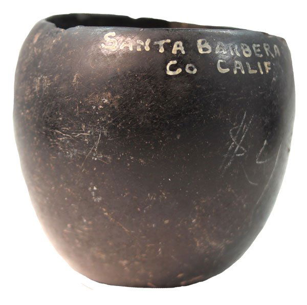 Chumash Steatite Bowl. Santa Babara Co, CA: 318. 3 18” D. Steatite Bowl. Santa Barbara Co, CA. Tall, well polished example. G10. From the well known Don Lewis collection