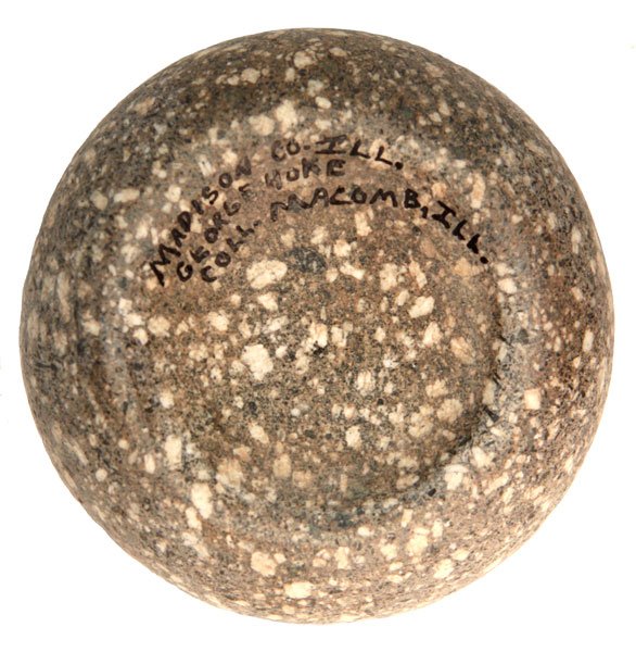 Porphyry Cupped Discoidal. Ex-George Hoke: 345. 3 1/4” Cupped Discoidal. Madison Co, IL. Beautiful porphyry material. Ex-Geoge Hoke